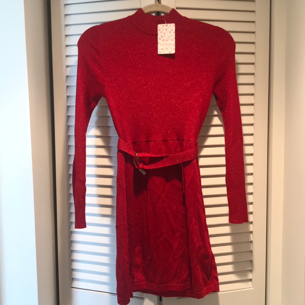 New  Free People Red Sparkly Holiday Dress